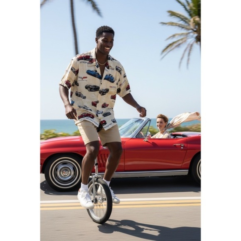 VINTAGE David Carey Corvette  Hawaiian Shirt-style Large Classiic Cars Hipster‎